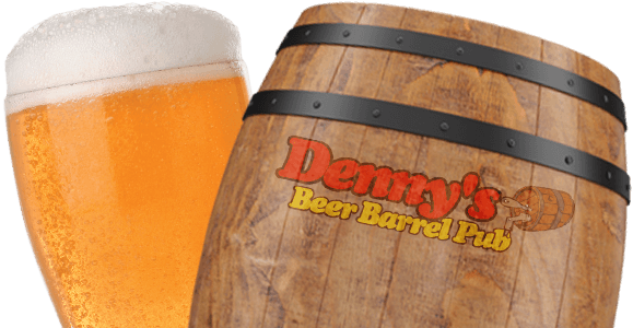 Denny's Beer Barrel Pub Barrel and Beer Glass